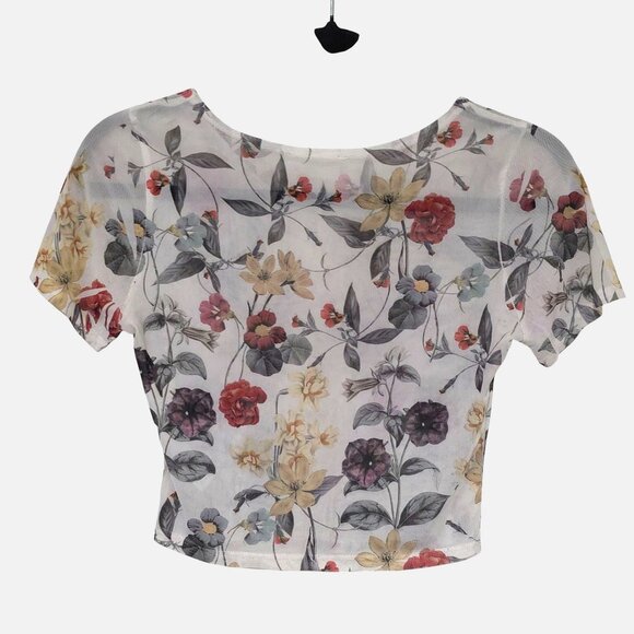 Love Culture 90s Y2K Floral Mesh Crop Top Womens Medium Boho Fairy Short Sheer - Picture 2 of 8
